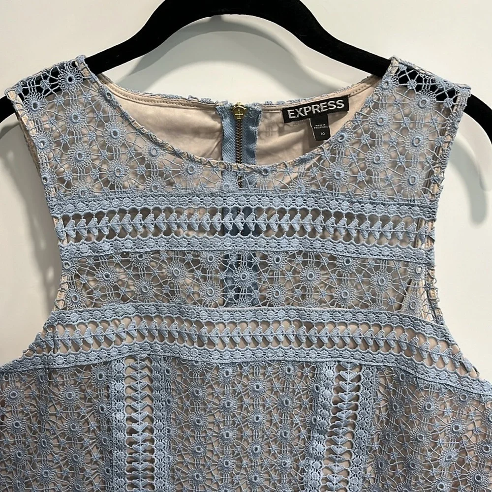 Express Baby Blue Tiered Ruffle Lace Sleeveless Dress EUC